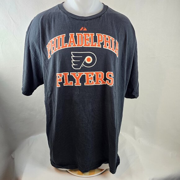 Philadelphia Flyers T Shirt Mens 2XL Black NHL Majestic Graphic Tee Short Sleeve - Picture 1 of 8
